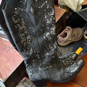 Black Embellished Western Boots